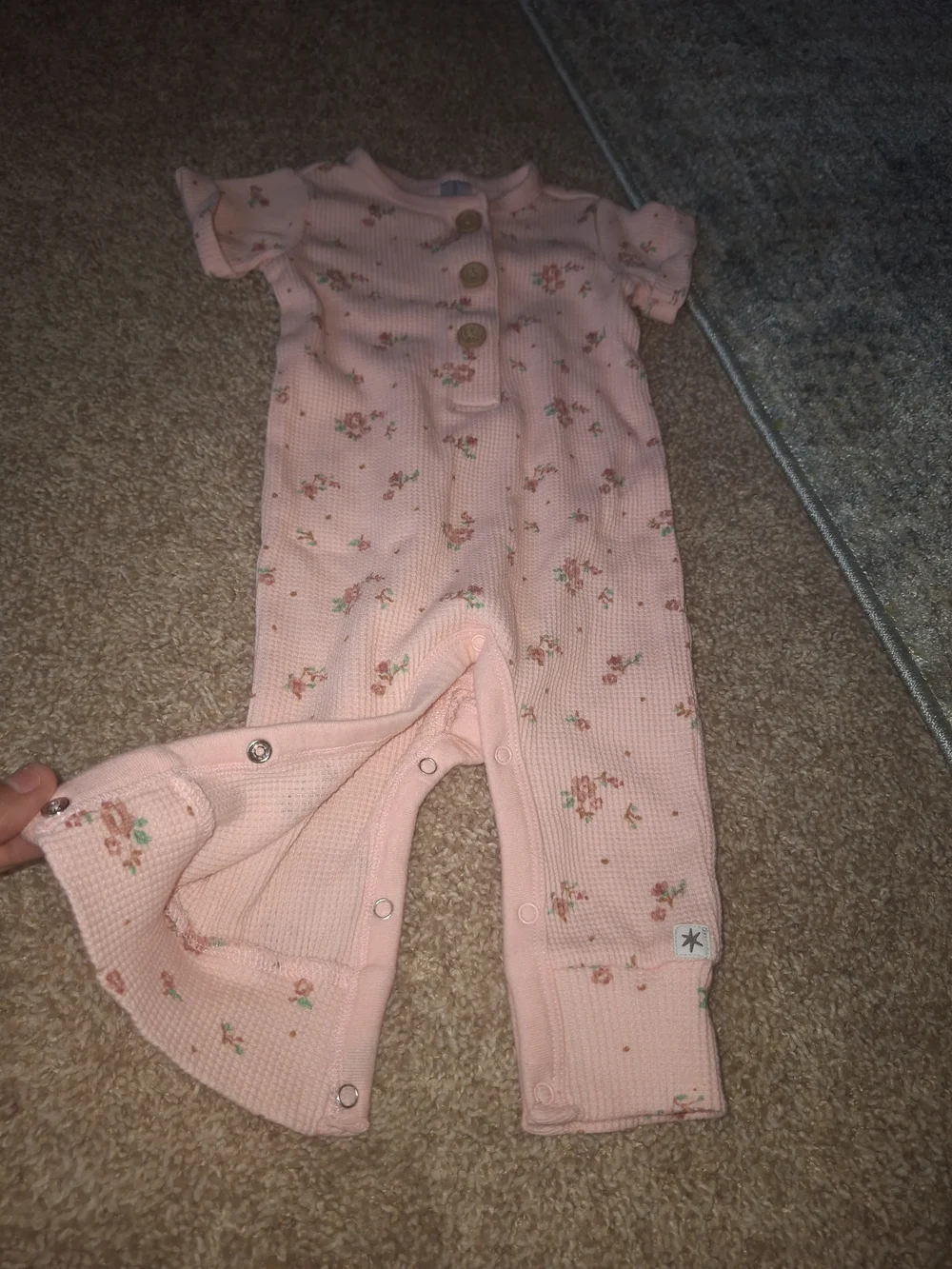 Baby Pink Floral Ribbed One-Piece with Button Front